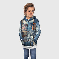 Толстовка-худи детская Аниме пэчворк деним, цвет: 3D-белый — фото 2