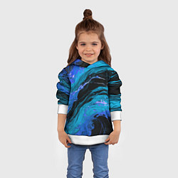 Толстовка-худи детская Синие брызги на чёрном фоне, цвет: 3D-белый — фото 2