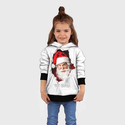 Детская толстовка Дед Мороз выглядывает из дыры в стене / 3D-Черный – фото 4