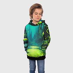 Толстовка-худи детская Зелёная кислотная абстракция, цвет: 3D-черный — фото 2