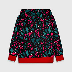 Толстовка-худи детская Синие красные треугольники на черном фоне, цвет: 3D-красный