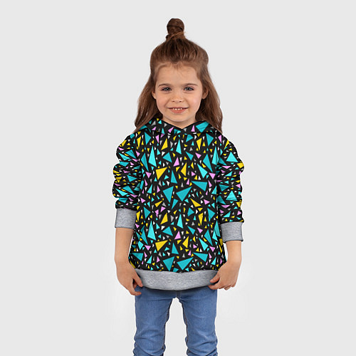 Детская толстовка Разноцветные яркие треугольники на черном / 3D-Меланж – фото 4
