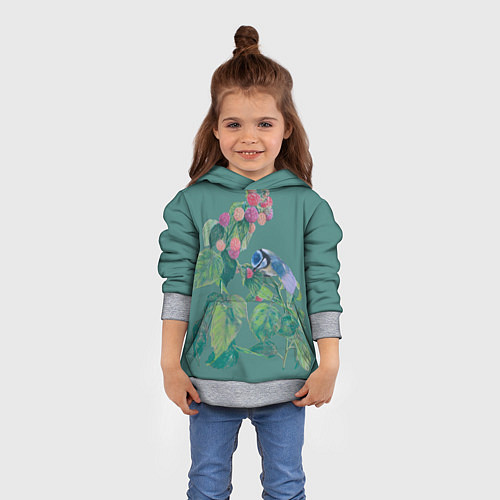 Детская толстовка Малина и синичка / 3D-Меланж – фото 4