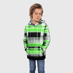 Толстовка-худи детская Белые полосы на чёрно-зелёном фоне, цвет: 3D-черный — фото 2