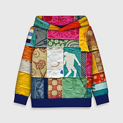Толстовка-худи детская Пэчворк с человечком, цвет: 3D-синий