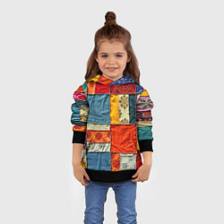Толстовка-худи детская Пэчворк из ярких тканей, цвет: 3D-черный — фото 2