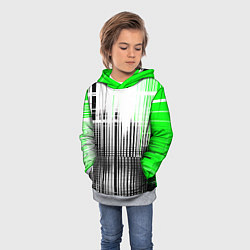 Толстовка-худи детская Зелёно-чёрный гранж на белом фоне, цвет: 3D-меланж — фото 2