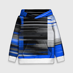 Толстовка-худи детская Белые вертикальные полосы на чёрно-синем фоне, цвет: 3D-белый