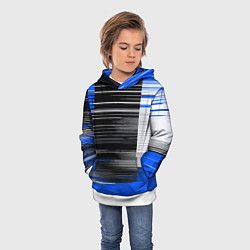 Толстовка-худи детская Белые вертикальные полосы на чёрно-синем фоне, цвет: 3D-белый — фото 2