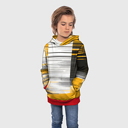 Толстовка-худи детская Чёрные вертикальные полосы на жёлто-белом фоне, цвет: 3D-красный — фото 2