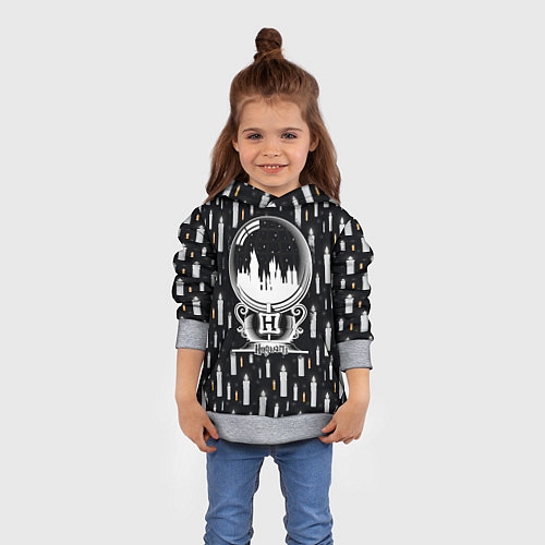 Детская толстовка Гарри Поттер - Шар и свечи black and white / 3D-Меланж – фото 4