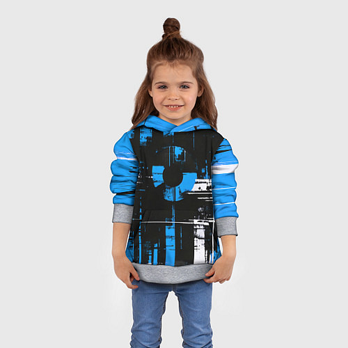 Детская толстовка Сине-белый гранж на чёрном фоне / 3D-Меланж – фото 4