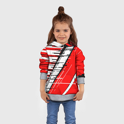 Детская толстовка Чёрно-белые глитч полосы на красном фоне / 3D-Меланж – фото 4