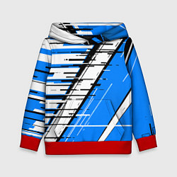 Толстовка-худи детская Чёрно-белые глитч полосы на синем фоне, цвет: 3D-красный