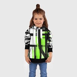 Толстовка-худи детская Чёрно-зелёные вертикальные и горизонтальные полосы, цвет: 3D-черный — фото 2