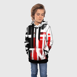 Толстовка-худи детская Чёрно-красные вертикальные и горизонтальные полосы, цвет: 3D-черный — фото 2