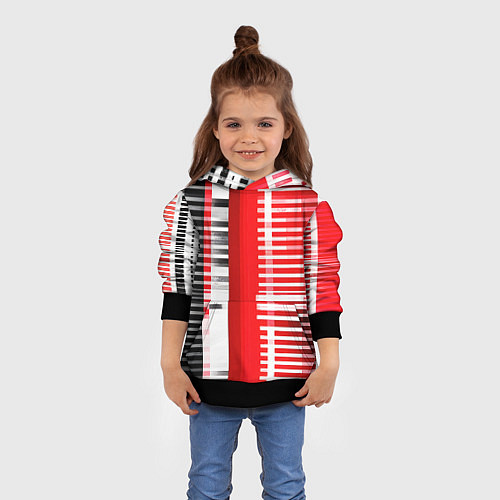Детская толстовка Белые полосы на чёрно-красном фоне / 3D-Черный – фото 4