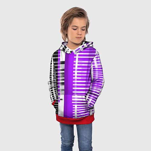 Детская толстовка Белые полосы на чёрно-фиолетовом фоне / 3D-Красный – фото 3