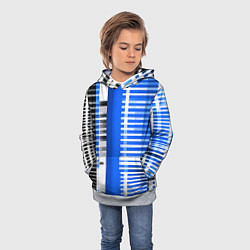 Толстовка-худи детская White stripes on a black and blue background, цвет: 3D-меланж — фото 2