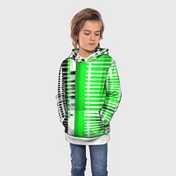Толстовка-худи детская Белые полосы на зелёно-чёрном фоне, цвет: 3D-белый — фото 2