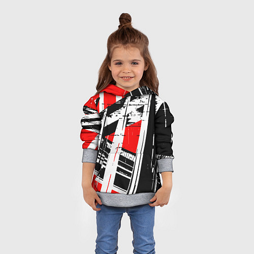 Детская толстовка Чёрно-белые абстрактные линии на красном фоне / 3D-Меланж – фото 4