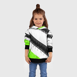 Толстовка-худи детская Диагональные чёрно-белые полосы на зелёном фоне, цвет: 3D-черный — фото 2