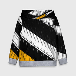 Толстовка-худи детская Диагональные чёрно-белые полосы на жёлтом фоне, цвет: 3D-меланж