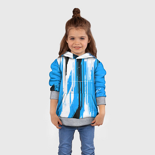 Детская толстовка Вертикальные чёрно-белые линии на синем фоне / 3D-Меланж – фото 4
