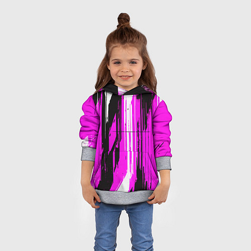 Детская толстовка Вертикальные чёрно-белые линии на розовом фоне / 3D-Меланж – фото 4