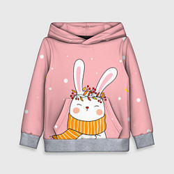 Толстовка-худи детская Милый снежный заяц, цвет: 3D-меланж