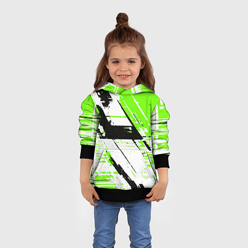 Детская толстовка Diagonal black and green stripes on a white backgr / 3D-Черный – фото 4
