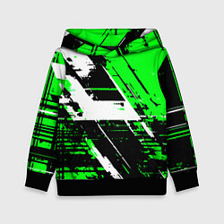 Толстовка-худи детская Diagonal black and white stripes on a green backgr, цвет: 3D-черный