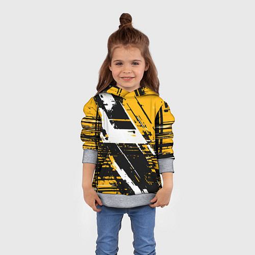 Детская толстовка Diagonal black and white stripes on a yellow backg / 3D-Меланж – фото 4