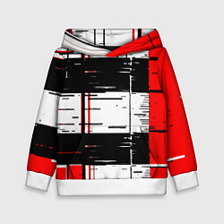 Толстовка-худи детская Чёрные и красные полосы на белом фоне, цвет: 3D-белый