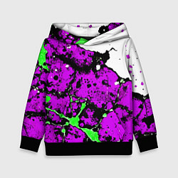 Толстовка-худи детская Зелёно-розовая абстракция на белом фоне, цвет: 3D-черный