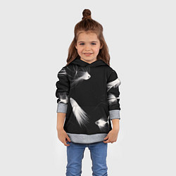 Толстовка-худи детская Белые рыбки на черном фоне - нейросеть, цвет: 3D-меланж — фото 2