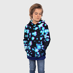 Толстовка-худи детская Неоновые снежинки глитч, цвет: 3D-синий — фото 2