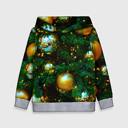 Толстовка-худи детская Новогодние украшения на ветках, цвет: 3D-меланж