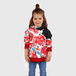 Толстовка-худи детская Сине красная абстракция на чёрном фоне, цвет: 3D-красный — фото 2