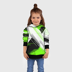 Толстовка-худи детская Диагональные бело-зелёные линии на чёрном фоне, цвет: 3D-черный — фото 2