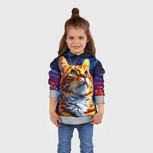 Детская толстовка Рыжий котик в космосе / 3D-Меланж – фото 4