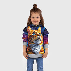 Толстовка-худи детская Рыжий котик в космосе, цвет: 3D-меланж — фото 2