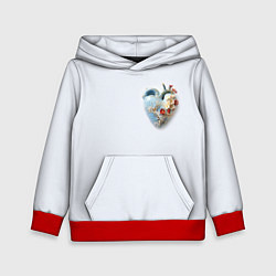 Толстовка-худи детская Сердце и ветка цветущая сакура с цветами, цвет: 3D-красный