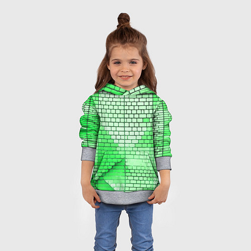Детская толстовка Зелёные кирпичики / 3D-Меланж – фото 4