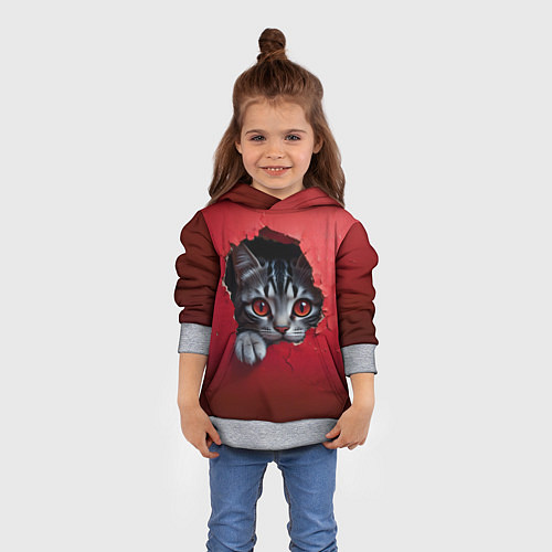 Детская толстовка Выглядывающий котик / 3D-Меланж – фото 4