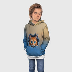 Толстовка-худи детская Выглядывающий котенок, цвет: 3D-белый — фото 2