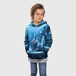 Толстовка-худи детская Капибара программист под водой, цвет: 3D-меланж — фото 2