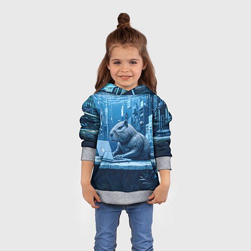 Детская толстовка Капибара программист под водой / 3D-Меланж – фото 4