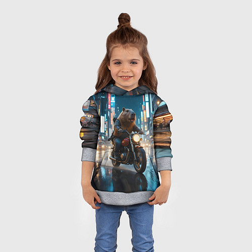 Детская толстовка Капибара байкер / 3D-Меланж – фото 4