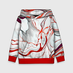 Толстовка-худи детская Красно-белый мрамор, цвет: 3D-красный